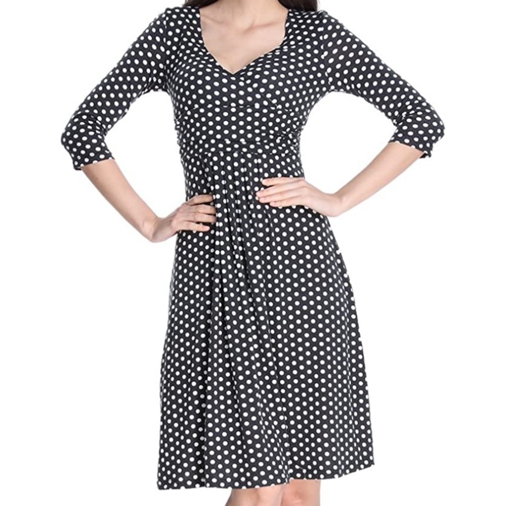 Elbow Sleeve Black and White Polka Dot Dress